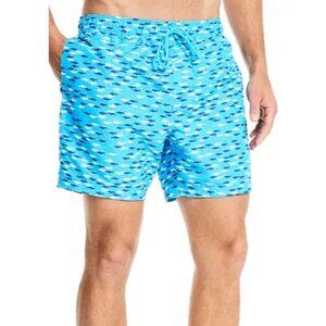 Nautica Mens XL Blue White Shark Fish Print Lined Swim Trunks Drawstring NEW